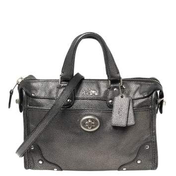 Pre Owned Coach Metallic Grey Leather Rhyder Satchel