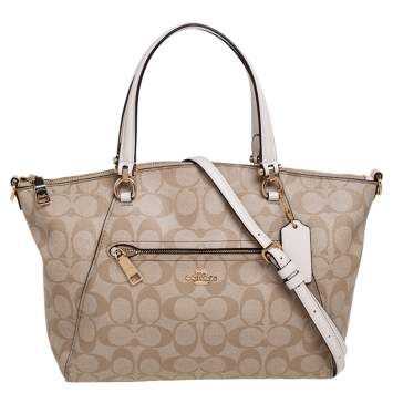 Pre Owned Coach Beige Signature Coated Canvas Prairie Satchel