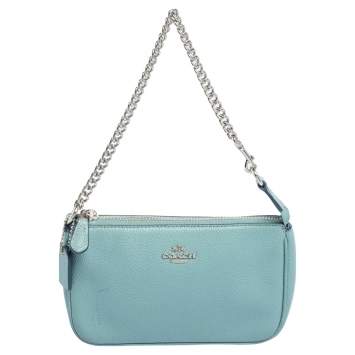 Pre Owned Coach Blue Leather Mini Pochette