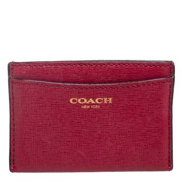 Pre Owned Coach Red Leather Card Case