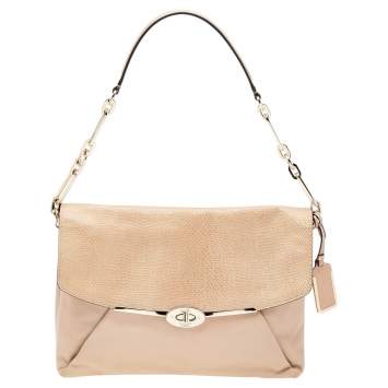 Pre Owned Coach Beige Lizard Embossed And Leather Madison Shoulder Bag