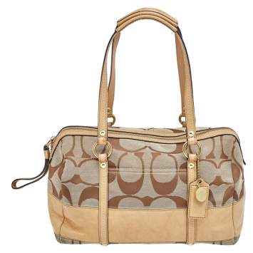 Coach Beige Signature Canvas And Leather Satchel