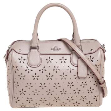 Pre Owned Coach Beige Shimmer Leather Mini Laser Cut Bennett Satchel 