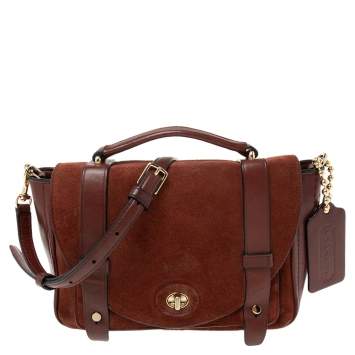 Pre Owned Coach Red Leather And Suede Bleecker Mini Brooklyn Top Handle Bag