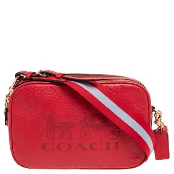 Pre Owned Coach Red Leather Jes Double Zip Camera Crossbody Bag