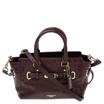 Pre Owned Coach Plum Croc Embossed Leather Mini Blake Carryall Satchel