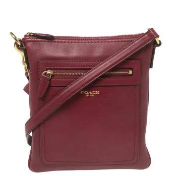 Pre Owned Coach Burgundy Leather Crossbody Messenger Bag