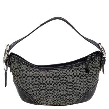 Pre Owned Coach Black Signature Canvas And Leather Buckle Hobo
