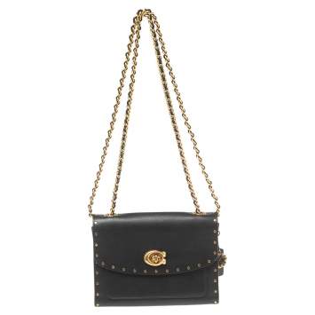 Pre Owned Coach Black Leather Parker Rivet 18 Shoulder Bag