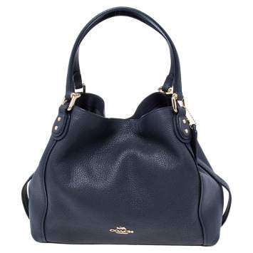 Pre Owned Coach Navy Blue Leather Edie 28 Satchel