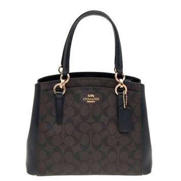 Pre Owned Coach Brown/Black Signature Coated Canvas and Leather Minetta Satchel