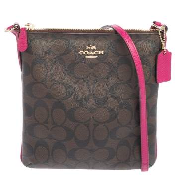 Pre Owned Coach Brown/Pink Signature Coated Canvas And Leather Crossbody Bag
