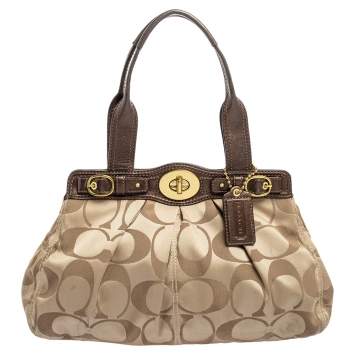 Pre Owned Coach Beige/Brown Signature Canvas And Leather Garnet Shoulder Bag