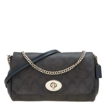 Pre Owned Coach Brown Signature Coated Canvas and Leather Mini Ruby Crossbody Bag