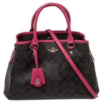 Pre Owned Coach Brown/Pink Signature Coated Canvas and Leather Margot Satchel