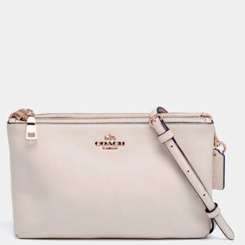 Pre Owned Coach Ivory White Leather Lyla Double Zip Crossbody Bag