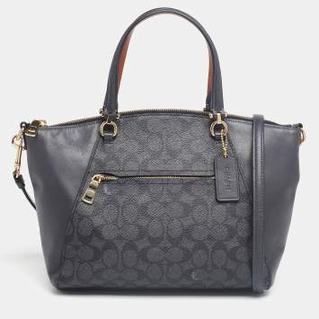 Pre Owned Coach Dark Grey Signature Coated Canvas and Leather Prairie Satchel
