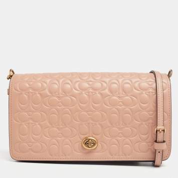 Pre Owned Coach Beige Signature Leather Dinky Crossbody Bag