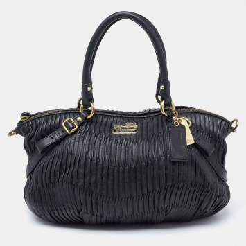 Pre Owned Coach Black Gathered Leather Madison Satchel