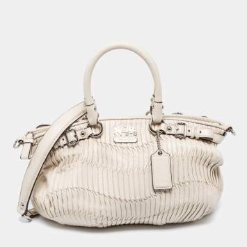 Pre Owned Coach Off White Pleated Leather Sophia Madison Satchel
