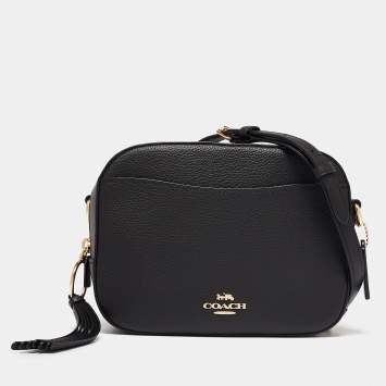 Pre Owned Coach Black Pebble Leather Camera Crossbody Bag