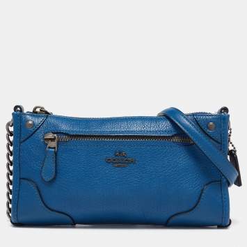 Pre Owned Coach Blue Grain Leather Mickie Crossbody Bag