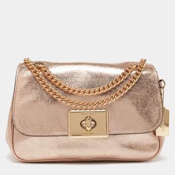 Pre Owned Coach Metallic Rose Gold Leather Cassidy Shoulder Bag