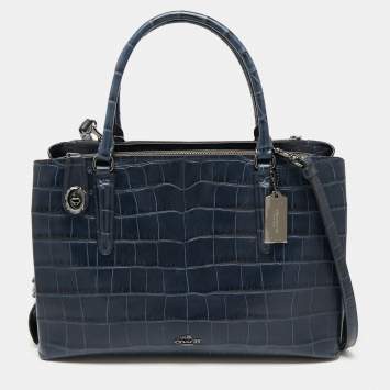 Pre Owned Coach Blue Croc Embossed Leather Large Christie Carryall Satchel  