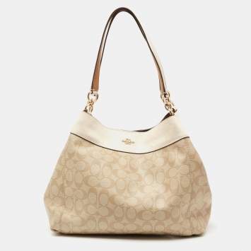 Pre Owned Coach Beige/Off White Signature Coated Canvas and Leather Lexy Shoulder Bag