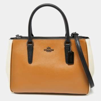 Pre Owned Coach Tri-Color Leather Surrey Carryall Tote