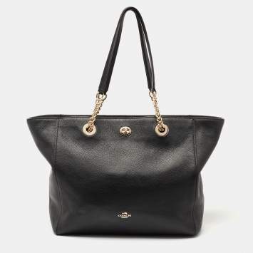 مملوكة مسبقًا Coach Black Leather Turnlock Chain Tote