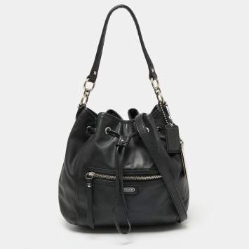 Coach Black Leather Daisy Drawstring Crossbody Bag