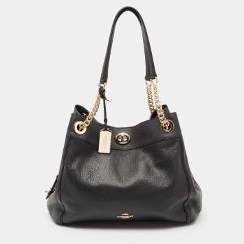 Pre Owned Coach Black Leather Edie Turnlock Shoulder Bag     