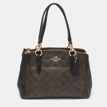 Pre Owned Coach Brown/Black Signature Coated Canvas and Leather Mini Christie Carryall Bag