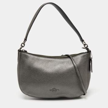 مملوكة مسبقًا Coach Metallic Grey Leather Chelsea Shoulder Bag