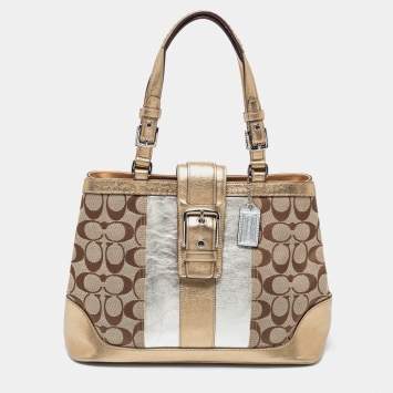 Coach Metallic Gold/Silver Signature Canvas And Leather Tote