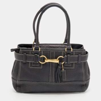 Pre Owned Coach Black Grained Leather Hampton Tote