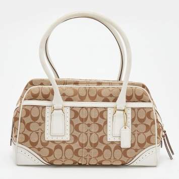 Coach Beige/White Signature Canvas and Leather Satchel