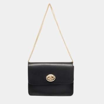 Pre Owned Coach Black Leather Turnlock Chain Crossbody Bag 