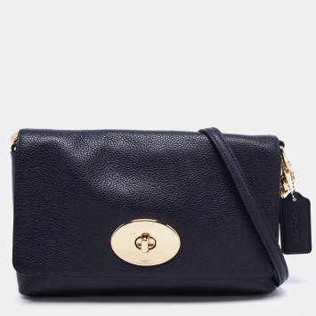 Pre Owned Coach Navy Blue Leather Crosstown Shoulder Bag