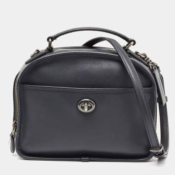 Pre Owned Coach Dark Grey Leather Lunch Pail Top Handle Bag