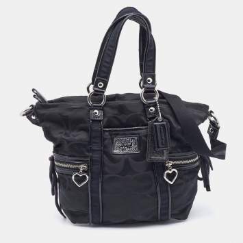 Coach Black Signature Fabric and Patent Leather Daisy Tote