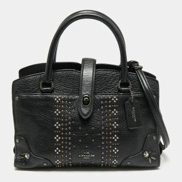 Pre Owned Coach Black Leather Studded Mercer 24 Satchel