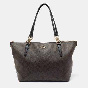 Pre Owned Coach Brown/Black Signature Coated Canvas and Leather Ava Tote