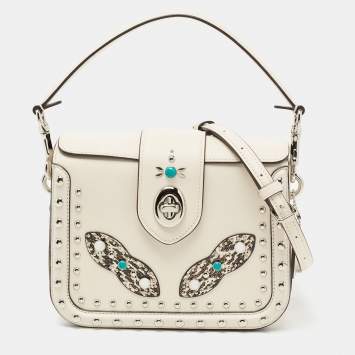Pre Owned Coach Off White Leather And Python Western Rivets Page Top Handle Bag
