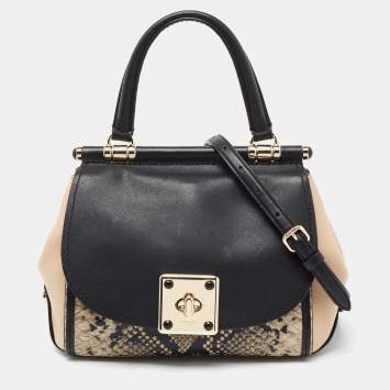 Pre Owned Coach Black/Beige Snakeskin Embossed Leather And Leather Drifter Top Handle Bag