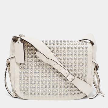 Pre Owned Coach White Leather Rivets Dakotah Crossbody Bag