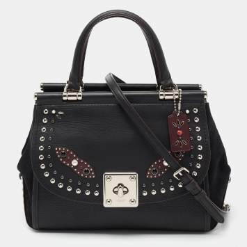 Pre Owned Coach Black Leather And Suede Embellished Carryall Drifter Satchel