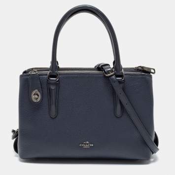 Coach Navy Blue Leather Brooklyn Carryall Satchel