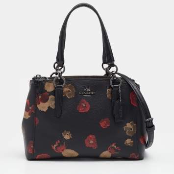 Pre Owned Coach Black Flower Print Coated Canvas And Leather Mini Christie Carryall Satchel